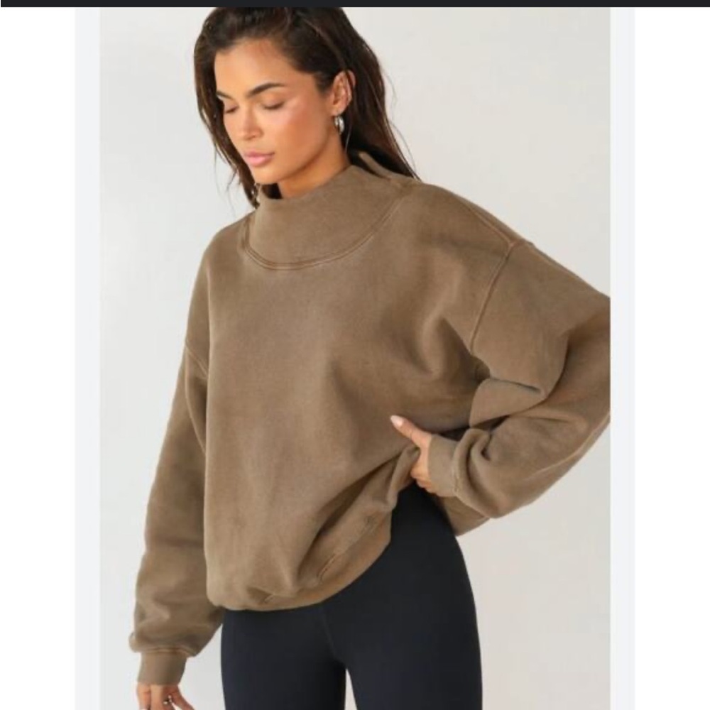Joah brown split neck turtle neck sweatshirt